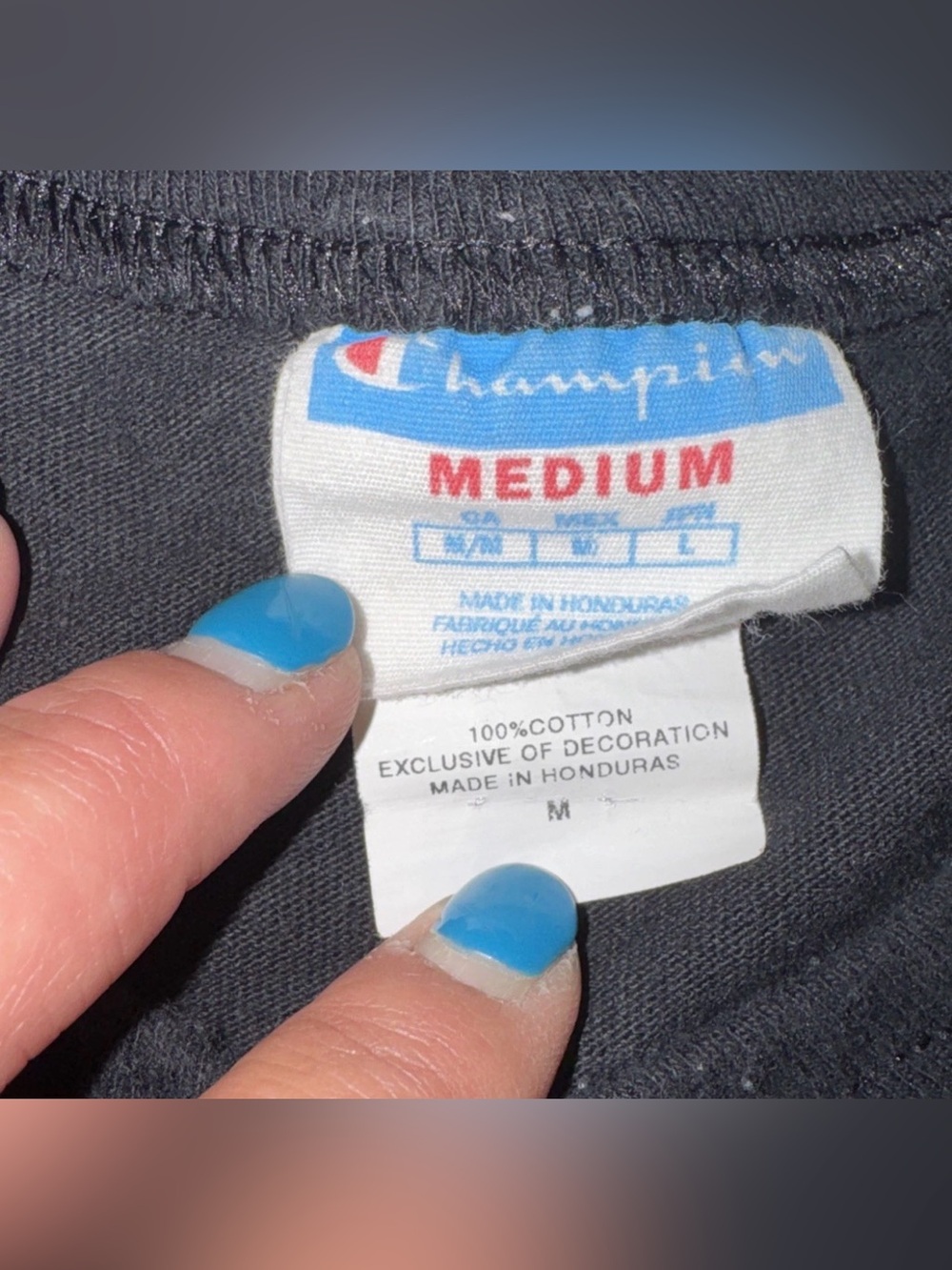 Vintage Champion Shirt Men Medium Black 90s Blue Label Big Logo Embroider Casual - Picture 3 of 4